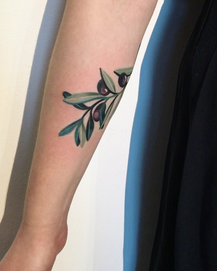 Olive branch tattoo by Sasha Unisex