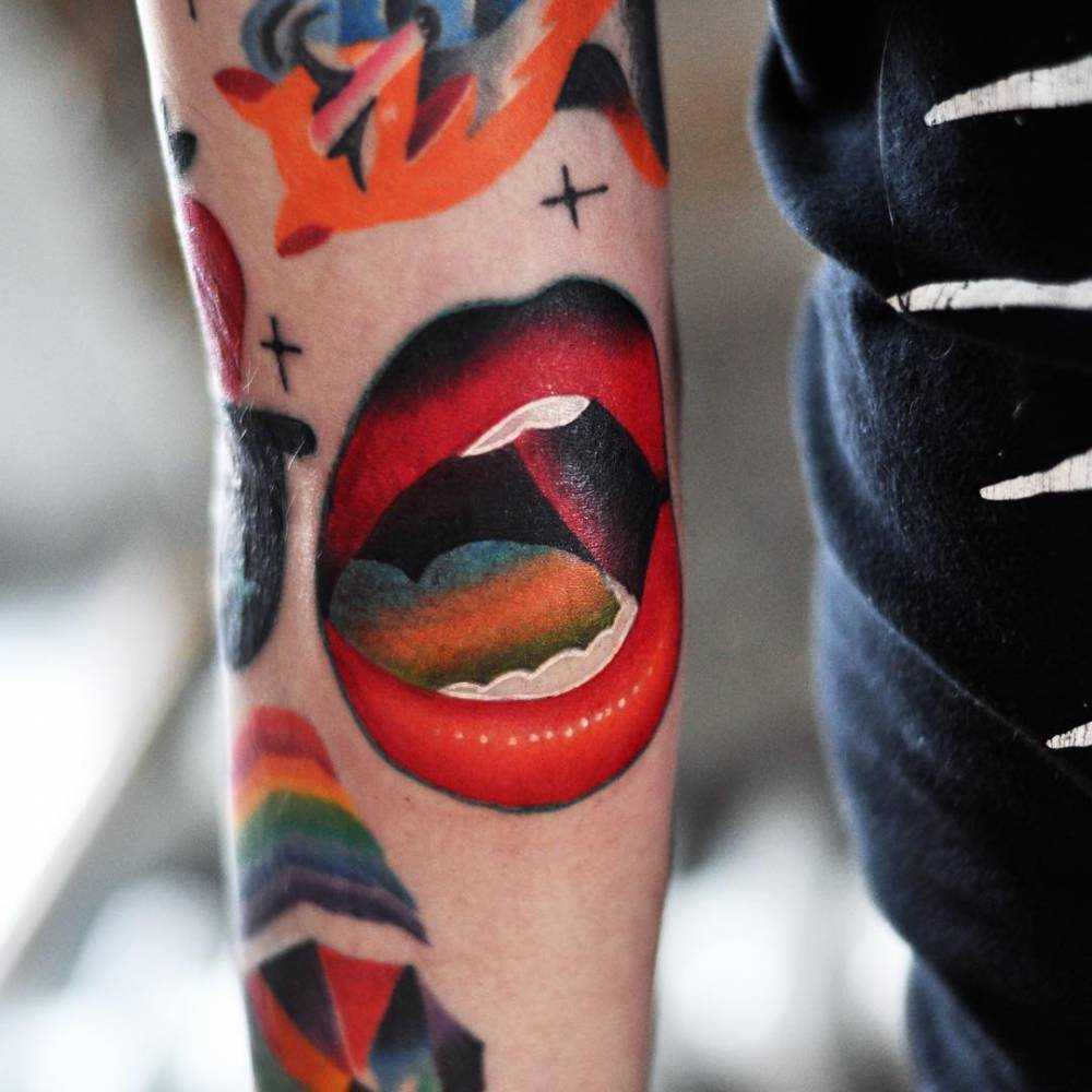 Open mouth tattoo by David Côté