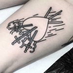 Outline swords stabbed heart tattoo