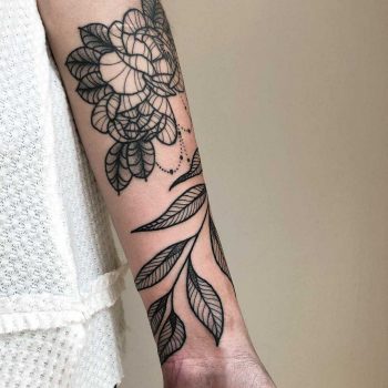Peonies and leaves tattoo
