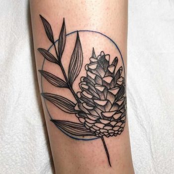 Pine cone and fern leaf tattoo