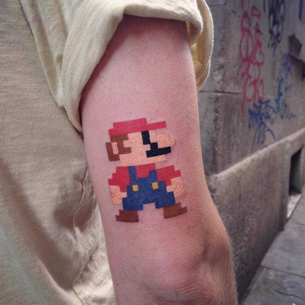 Pixel art mario bros tattoo