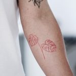 Red Monstera leaves tattoo