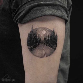 Road scenery tattoo by Calvin Grxsy