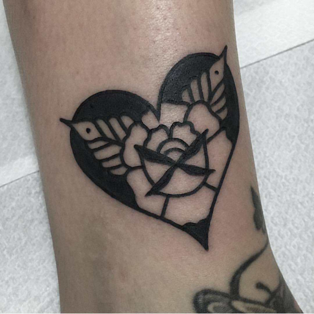 Rose in a heart tattoo by Jeroen Van Dijk