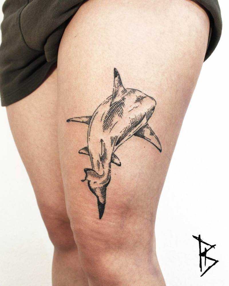 Shark tattoo by Loïc Lebeuf