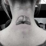 Small book tattoo on the neck