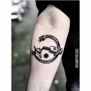 Snake, glass, and bottle tattoo by Ana
