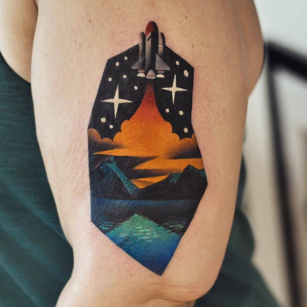 Space Shuttle lift off tattoo by David Côté