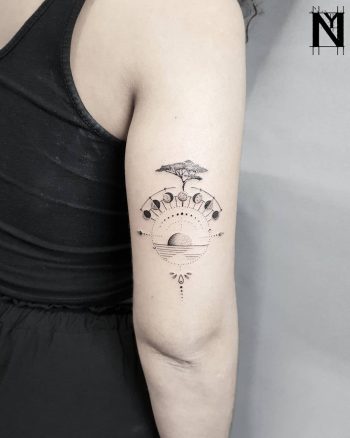 Sunset and moon phases tattoo