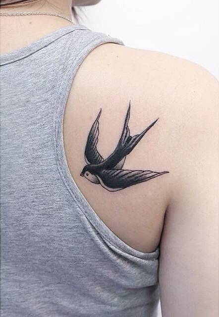 Swallow tattoo on the right shoulder blade
