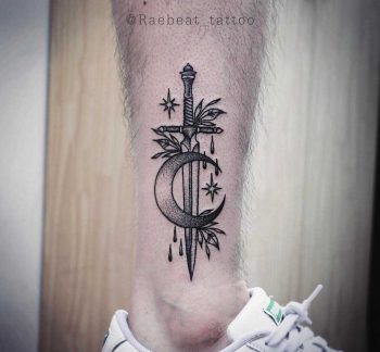 Sword and crescent moon tattoo
