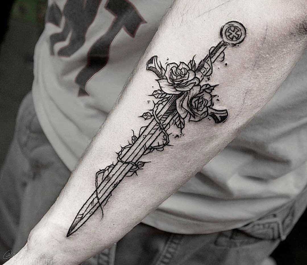 Sword and roses tattoo by Andrew