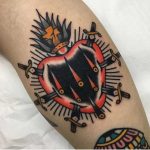 Swords stabbed heart tattoo by Pablo Sinalma