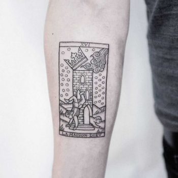 Tarot card medieval style tattoo by Dogma Noir