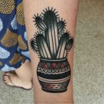 Traditional cactus in a pot tattoo