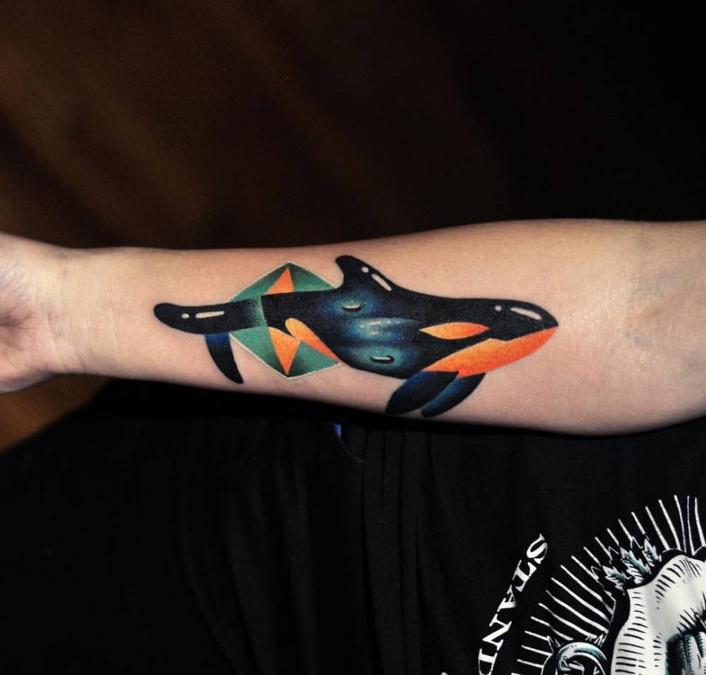Trippy whale tattoo