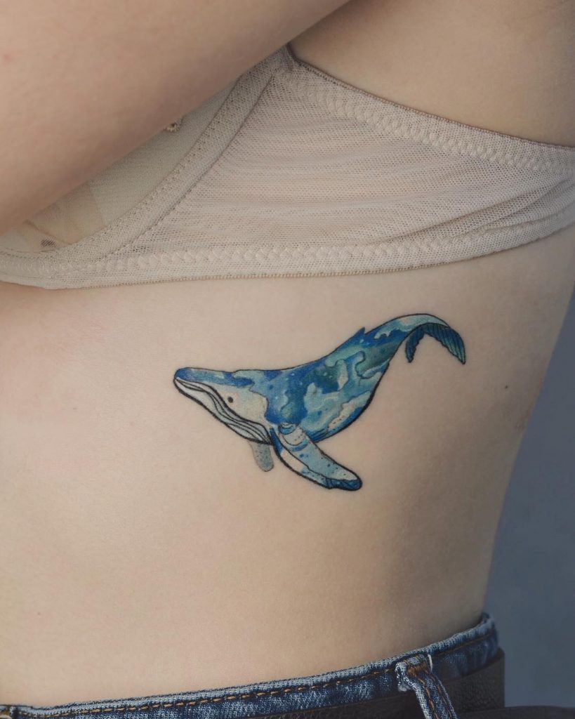Watercolor whale on the rib cage