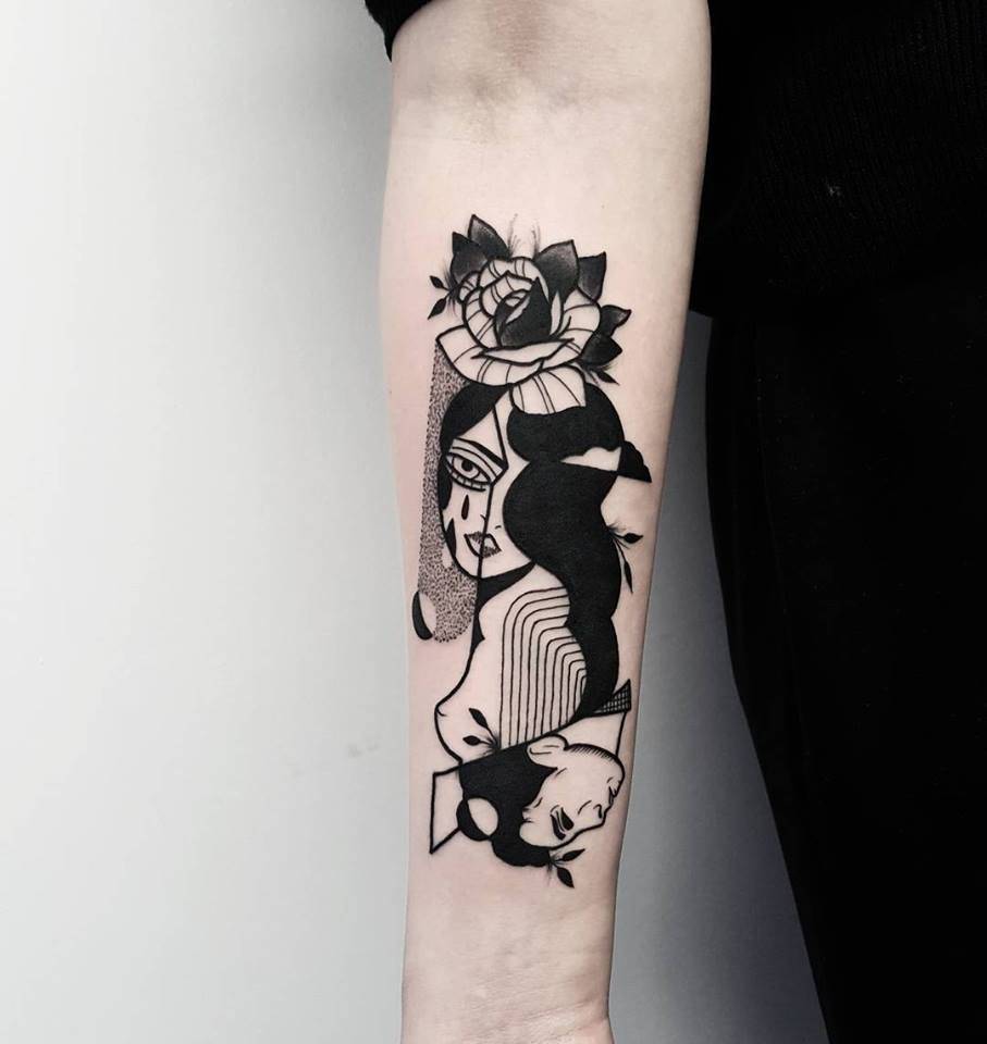 Woman and rose tattoo