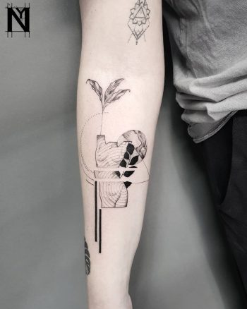 Antique bust, earth amd branch tattoo by Lee Luyona