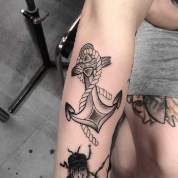 Black anchor with rope done at Kult Tattoo Fest