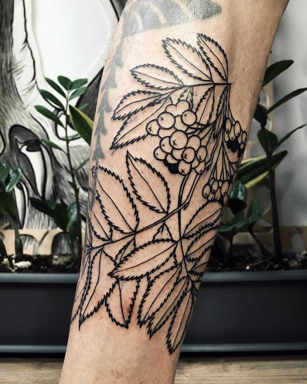 Black outline branch with leaves - Tattoogrid.net