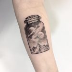 Blackwork jar with a cosmic scenery