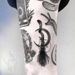 Broom and crescent moon tattoo