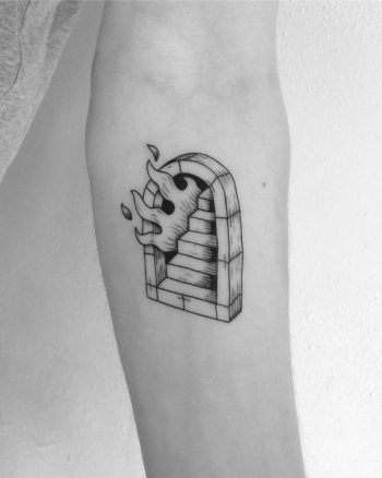 Burning stairway tattoo