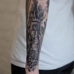 Burning tower tattoo by Sasha Tattooing
