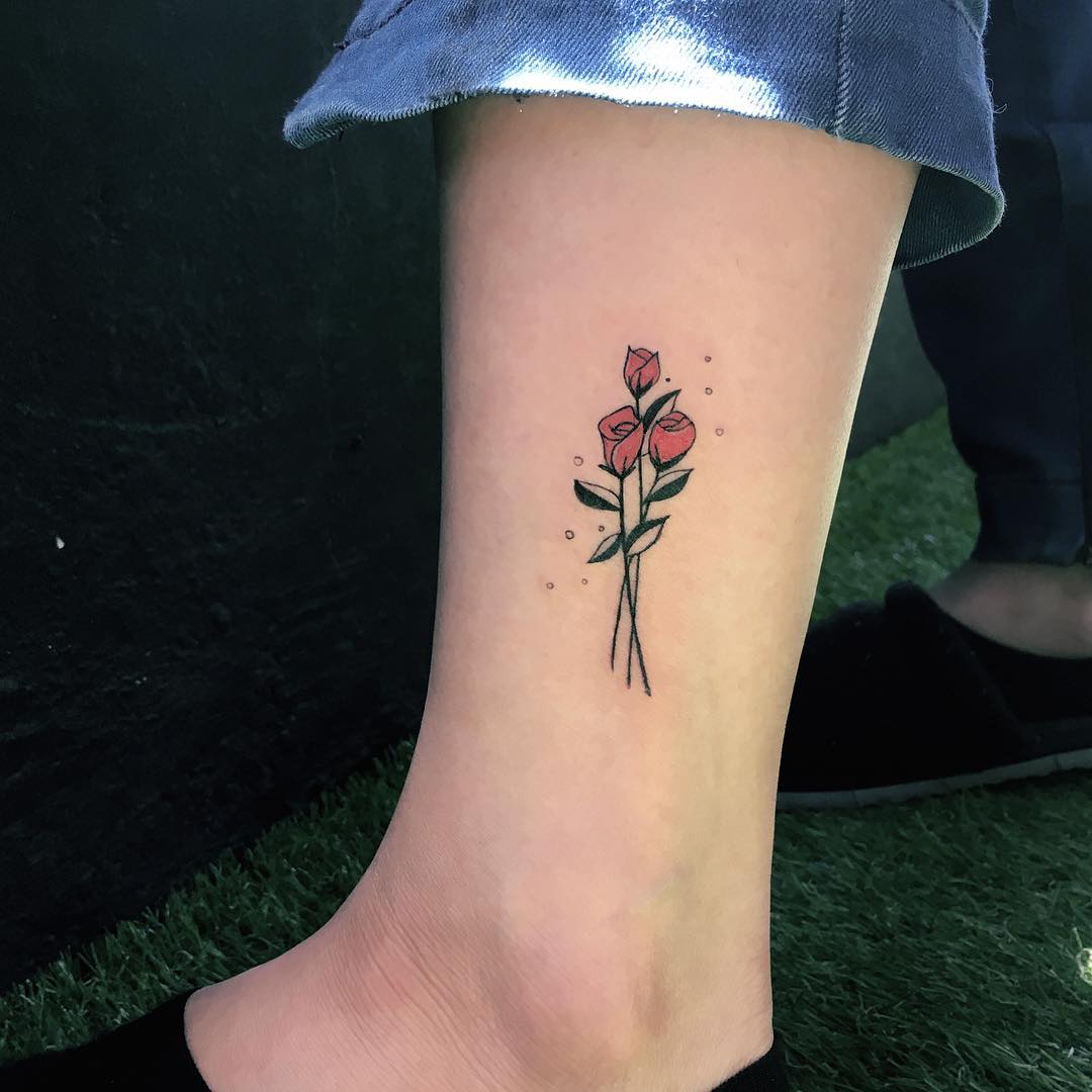 Colorful red roses tattoo