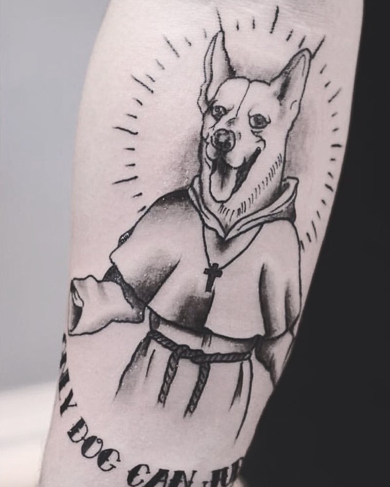 Dog monk tattoo