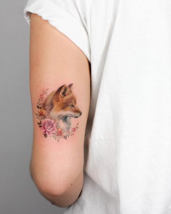 Fox and flowers by Iris Tattoo