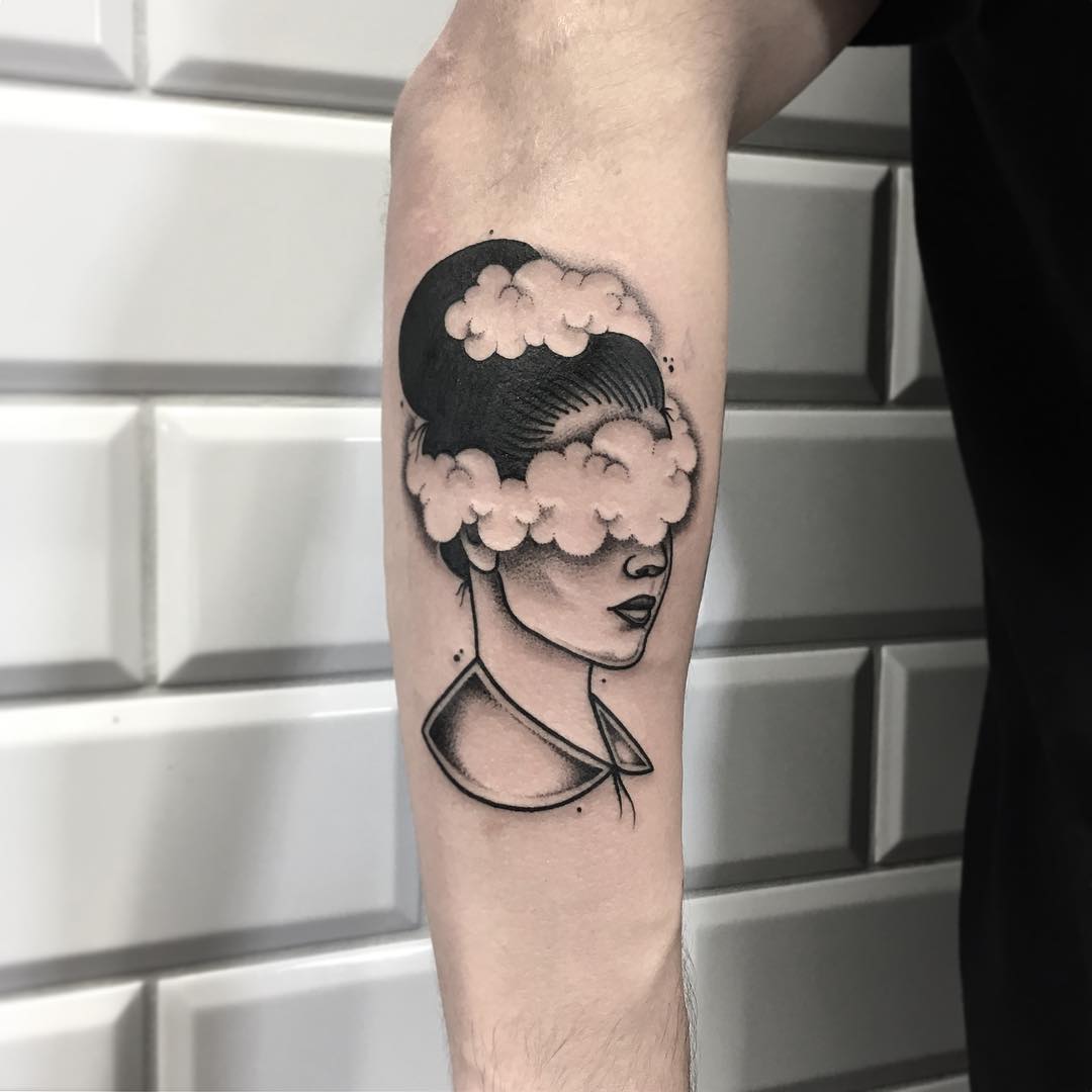 Girl and clouds done at Kult Tattoo Fest