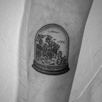 Glass dome filled with a forest scenery