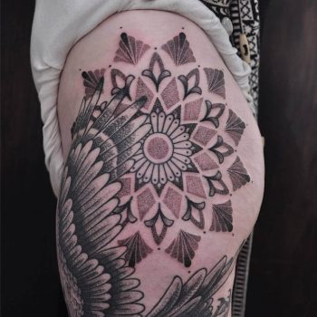 Huge mandala tattoo on the hip by Vic Market Tattoo