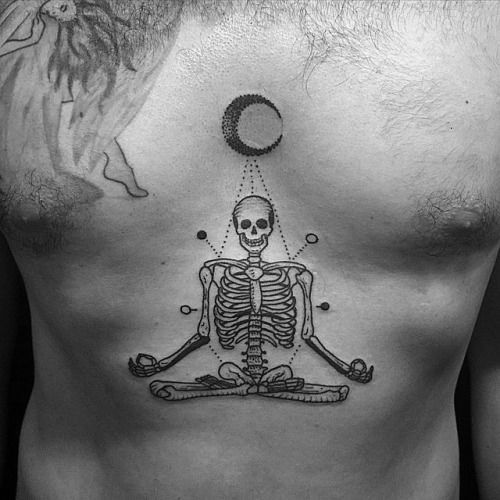 Meditating skeleton tattoo