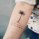 Palm tree and coordinates tattoo by Cholo