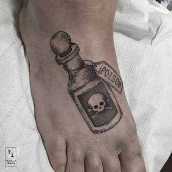 Poison bottle tattoo by Marla Moon
