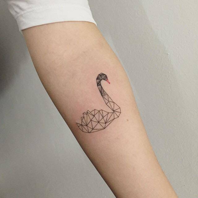Polygonal swan tattoo 