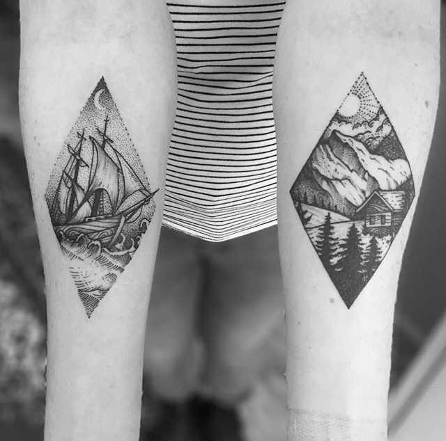 Rhombus landscape tattoos by Tom Tom Tatts