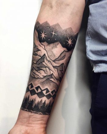 Starry sky and mountains tattoo