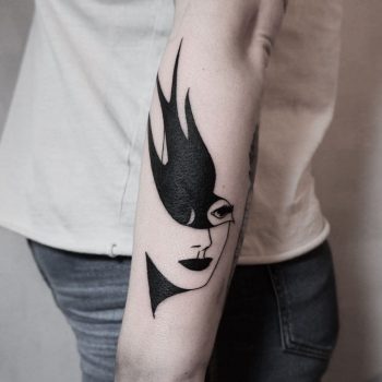 Swallow and girl's face