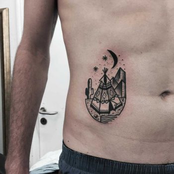 Tipi tattoo on the belly