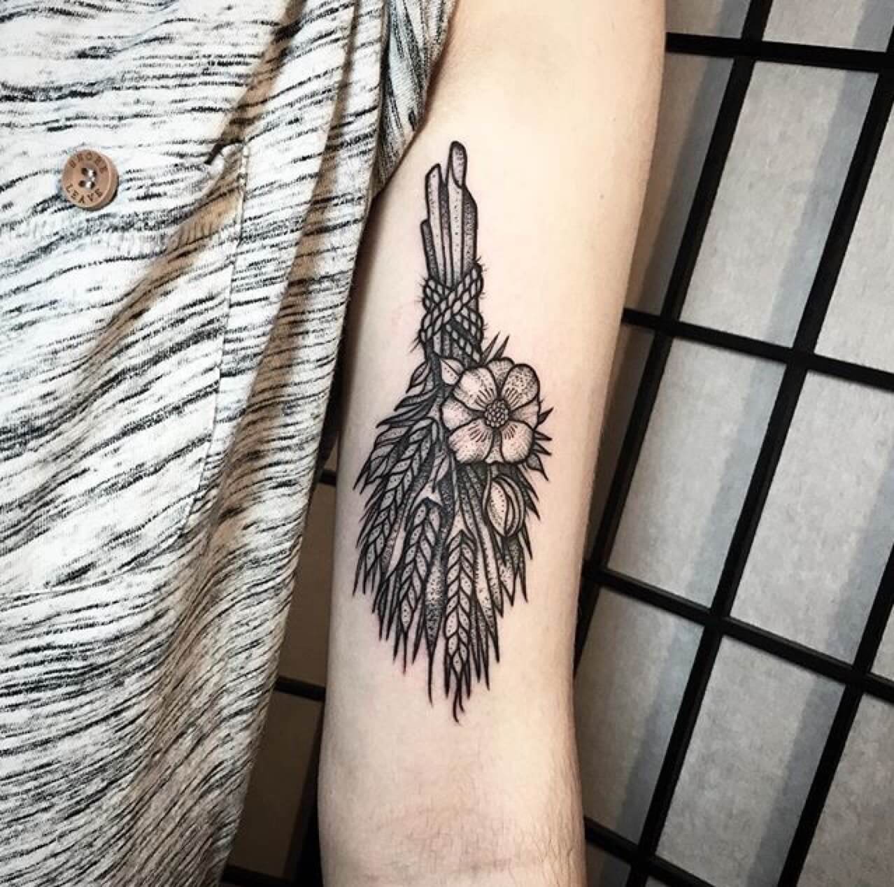 Wheat bundle tattoo by Johno Tattooer