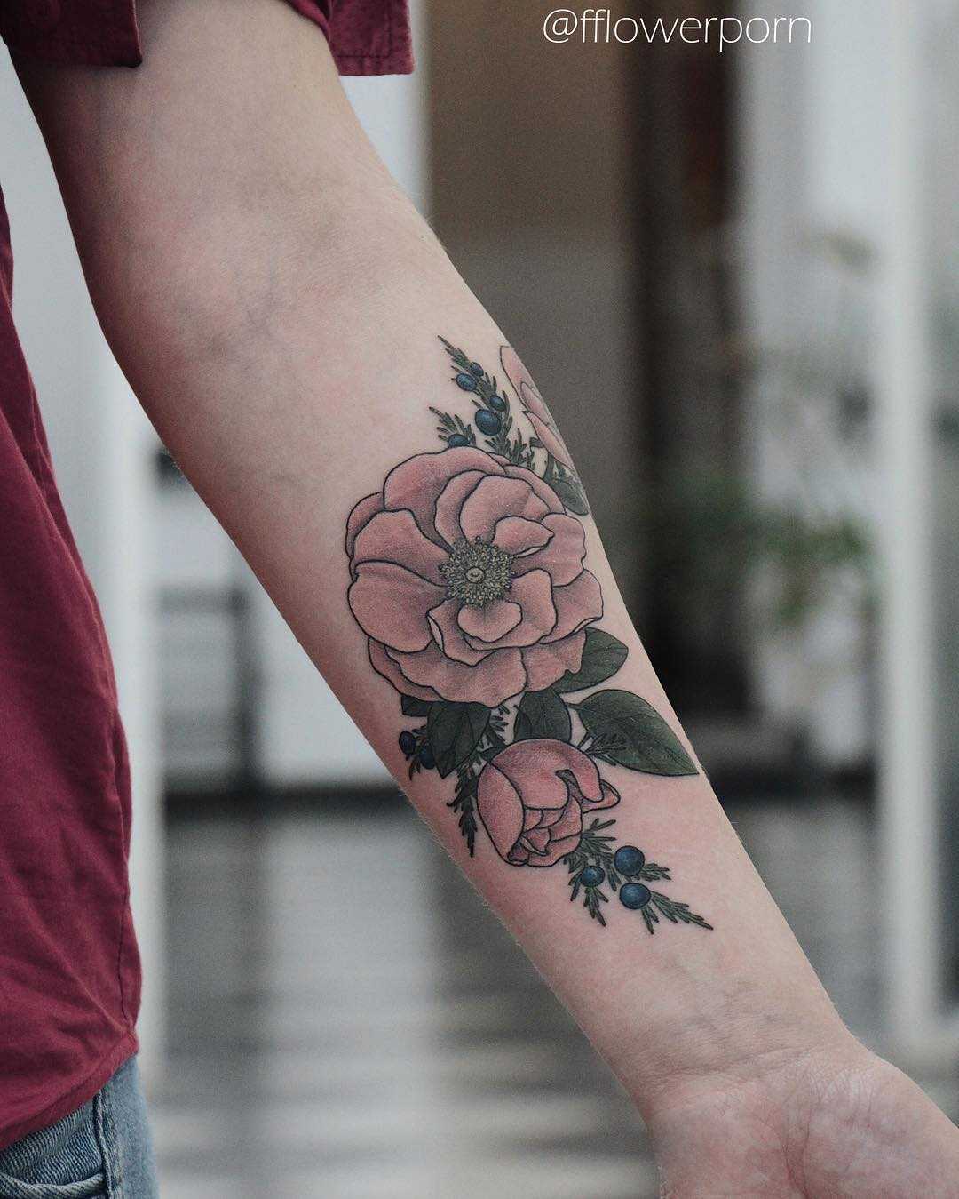 Wild roses and juniper tattoo