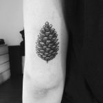 Black and grey pine cone tattoo