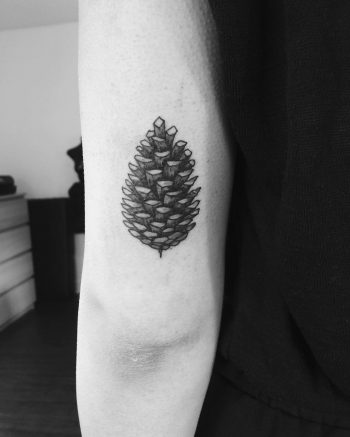 Black and grey pine cone tattoo