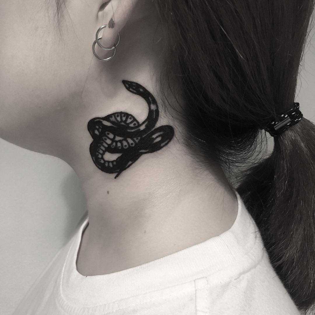 Black snake tattoo on the neck