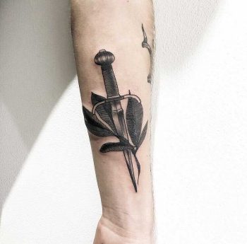 Blackwork branch and dagger